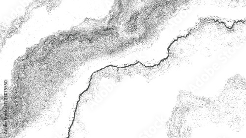 Abstract topographic map contour lines with a dark winding river background black