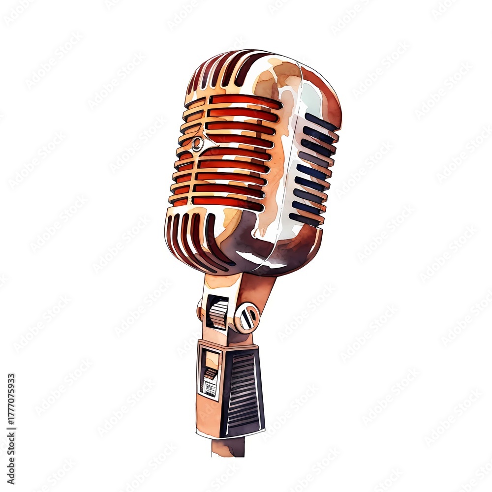 Fototapeta premium Vintage microphone illustration in watercolor style