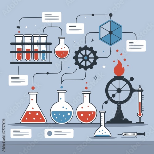 Chemistry infographic set. Color vector illustration, JPEG version.