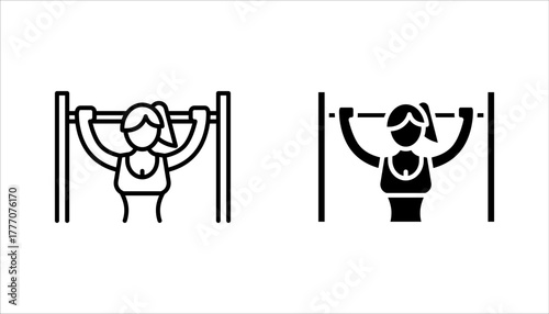 Pull up bar outline Icon set for strength and fitness training, vector illustration on white background