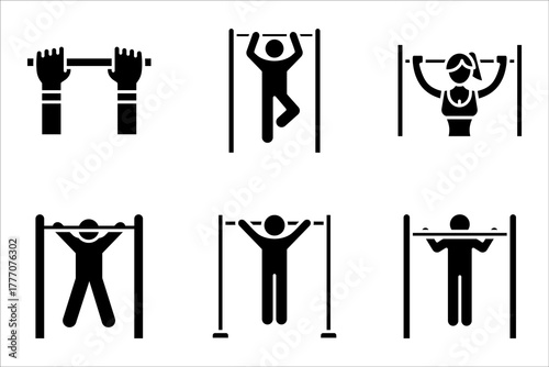 Pull up bar outline Icon set for strength and fitness training, vector illustration on white background
