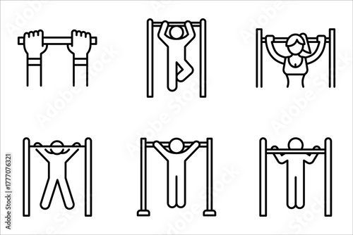 Pull up bar outline Icon set for strength and fitness training, vector illustration on white background