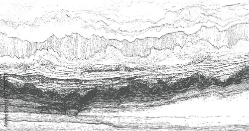 Abstract monochrome layered texture with wavy lines and dots pattern background