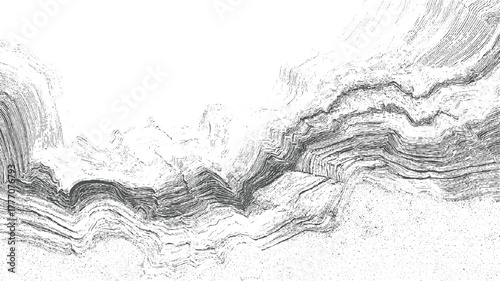 Abstract monochrome textured background with layered wavy lines and dots black