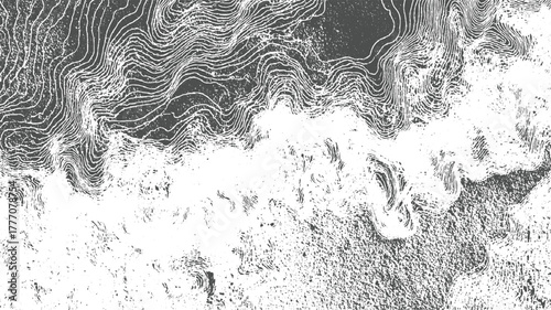 Black and white topographic map contour lines abstract texture background vector