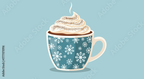 Cozy Winter Hot Chocolate with Whipped Cream and Sprinkles in a Snowflake Mug Perfect for Cold Weather and Holiday Season