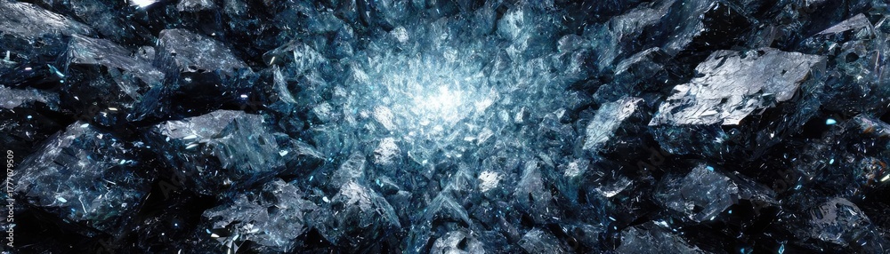 Fototapeta premium Dynamic background of broken ice in dark concept. A stunning abstract image showcasing icy crystals in blue tones.