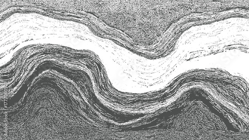 Abstract monochrome textured background with wavy lines and dots vector