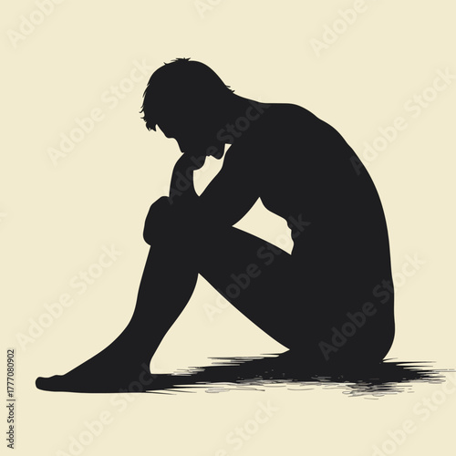 Silhouette of depressed man. Silhouette depressed man behaving sadly. Sad man suffering depression . AI generated image, ai..   , vector style simple color