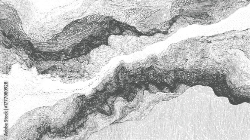 Abstract monochrome textured landscape with swirling lines and dots vector