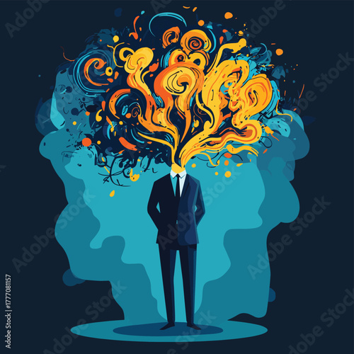 Overthinking, too much worried, stress or anxiety, self doubt, fear or indecision, obsession thoughts, mental exhaustion or negative emotional, overload concept, businessman overth