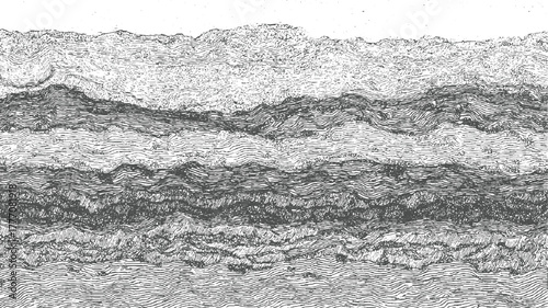 Detailed cross section of geological strata with wavy lines and textured rock formations geology layers