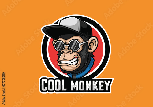 Cool monkey gaming logo with cap and sunglasses - Gaming logo - Gaming Mascot - esport mascot vector illustration
