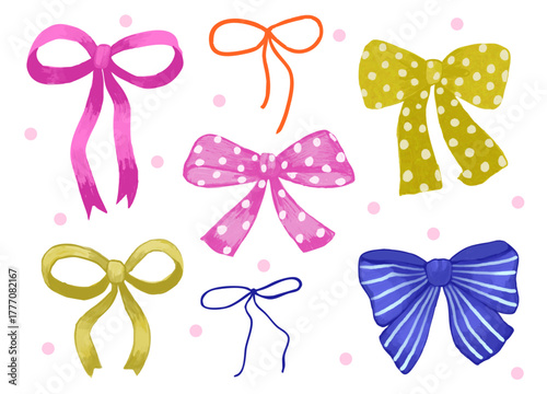 手描きのラフでリラックスした印象のかわいいリボンイラストセット