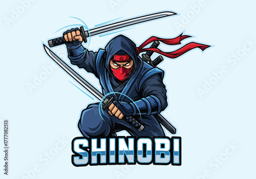 Dynamic shinobi ninja gaming logo with swords - Gaming logo - Gaming Mascot - esport mascot vector illustration