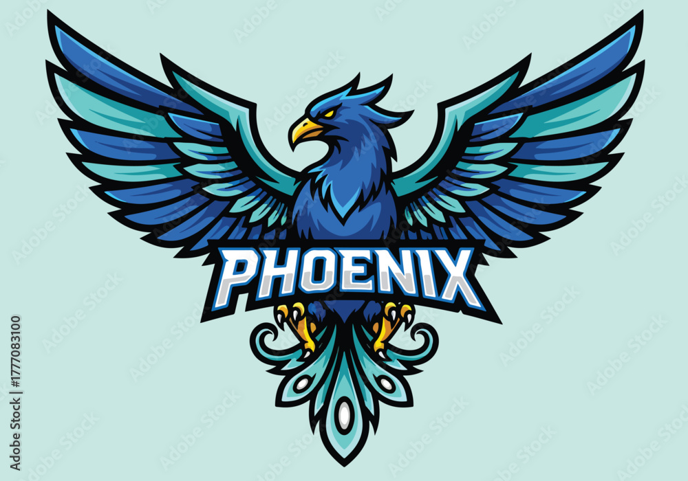 Fototapeta premium Majestic blue phoenix gaming logo emblem design - Gaming logo - Gaming Mascot - esport mascot vector illustration