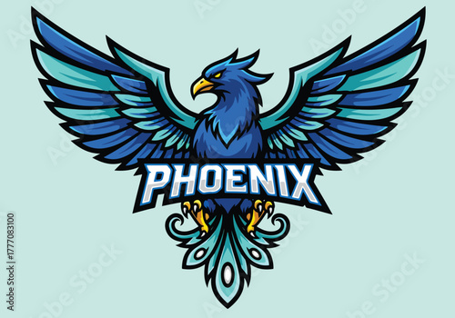 Majestic blue phoenix gaming logo emblem design - Gaming logo - Gaming Mascot - esport mascot vector illustration