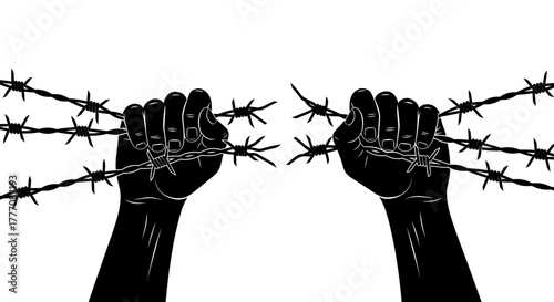 Symbolic representation of hands breaking free from barbed wire, signifying liberation and overcoming oppression