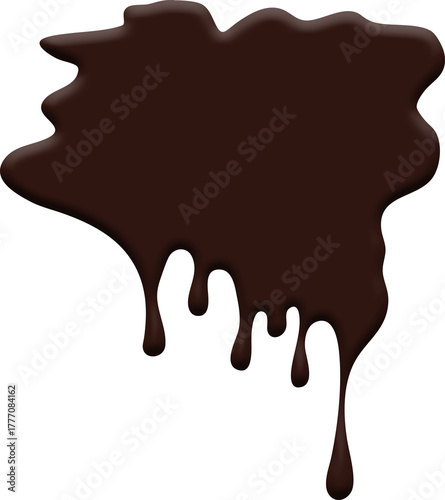Dark Chocolate Drip with Glossy Texture and Varied Lengths of Dripping Liquid