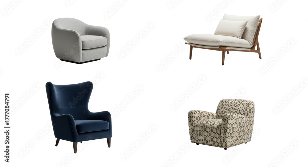 Fototapeta premium Selection of Stylish Armchairs Featuring Contemporary and Classic Designs