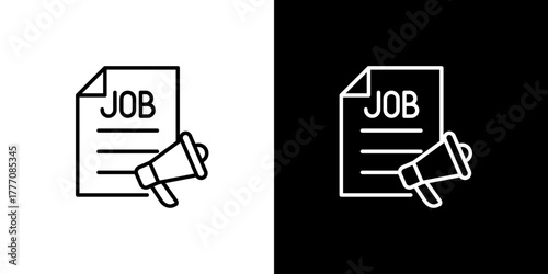 Job Ad Icon Set Promoting Employment Opportunities with Megaphone