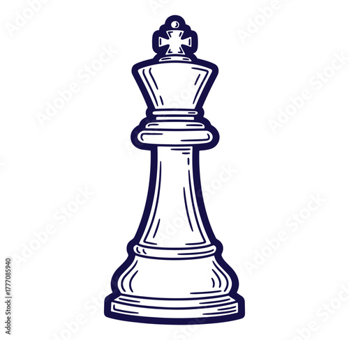 Isolated hand drawn illustration of a chess king piece on a white background