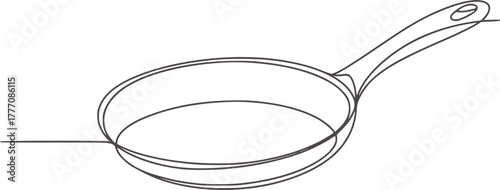 Single line drawing frying pan cooking kitchen