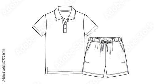 Clean vector illustration of a polo shirt and shorts clothing set design