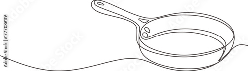 Single line drawing frying pan cooking kitchen