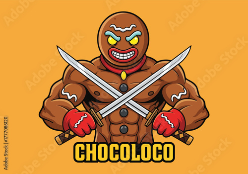 Mascot logo design muscular gingerbread warrior with swords - Gaming logo - Gaming Mascot - esport mascot vector illustration