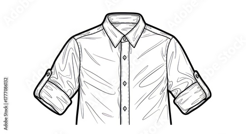 Clean vector illustration of a white collared shirt with rolled up sleeves