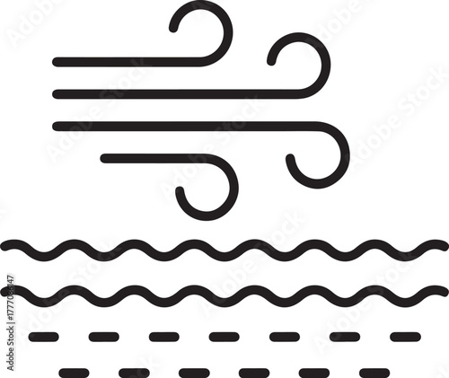 Wind blowing over wavy water surface icon