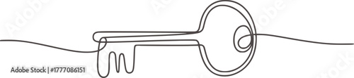 Single line drawing of a key simple object