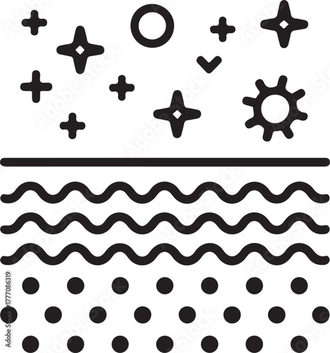 Abstract representation of skin layers and surface treatments