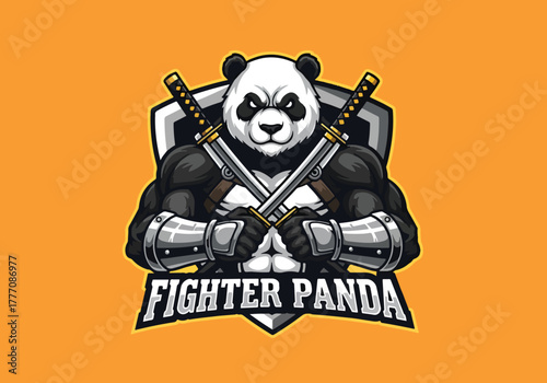 Mascot gaming logo fierce panda warrior swords - Gaming logo - Gaming Mascot - esport mascot vector illustration