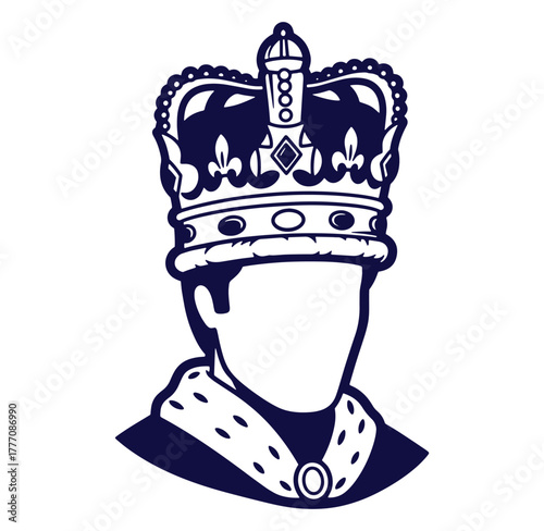 Silhouette illustration of a kingly person wearing a crown and royal robe in a simple design