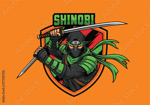 Shinobi gaming logo fierce warrior emblem mascot design - Gaming logo - Gaming Mascot - esport mascot vector illustration
