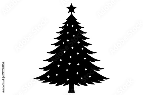 A classic christmas tree silhouette with a star on top and diamond shapes adorning its branches perfect for holiday designs and decorations silhouette