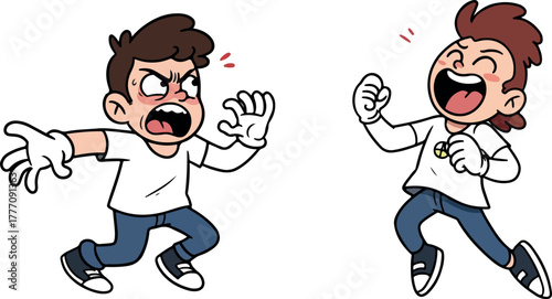 Cartoon Men Arguing With Anger And Laughter White Background Vector