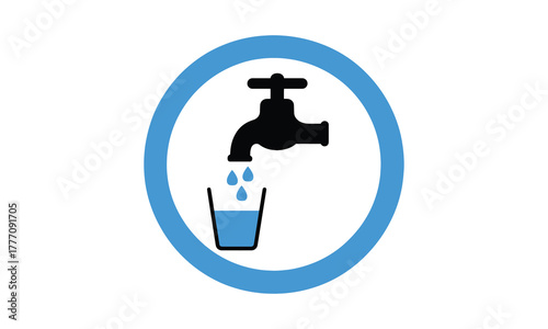 Water Faucet Icon – Clean Drinking Glass Drop Symbol for Conservation and Hydration