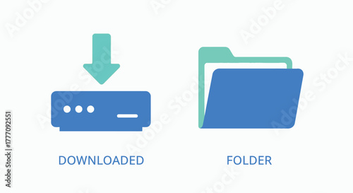 Vector illustration of illustration of a downloaded file and a folder the download icon shows an arrow pointing down to a server the folder icon is a simple representation of a file folder