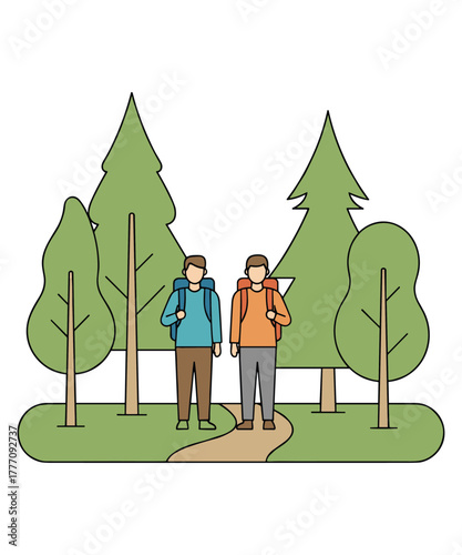 Hiker Path Pine Forest Mountain Peak Circle Art