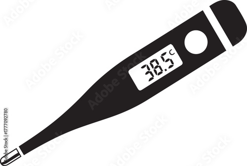 Digital medical thermometer icon showing high fever 38.5 degrees Celsius vector isolated on white