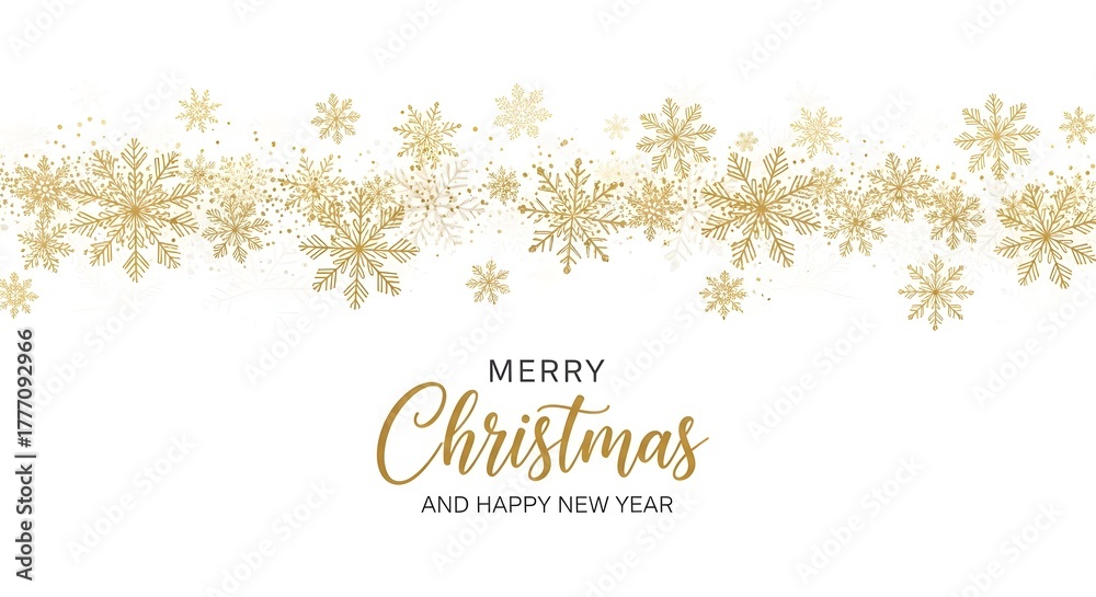 Fototapeta premium Merry christmas golden snowflakes isolated on white background