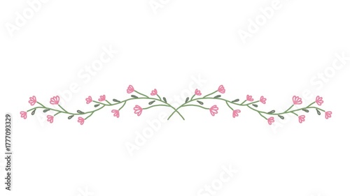 花と茎が伸びる　手書き風のライン