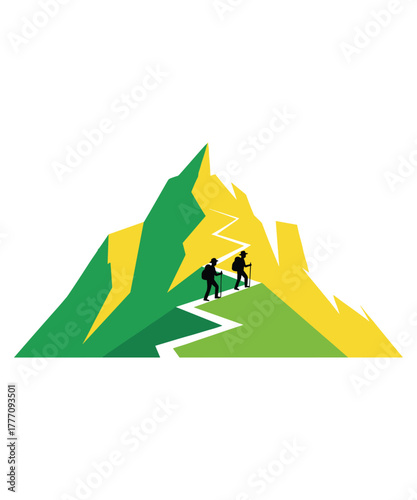 Hiker Pine Forest Mountain Hexagon Logo Vector