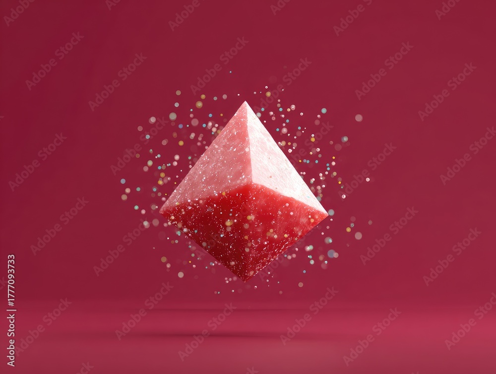 Fototapeta premium Abstract Geometric Crystal Sculpture with Glittering Particles.