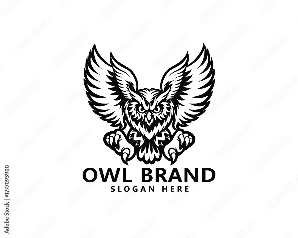 Fototapeta premium creative owl flying logo, we present a flying owl, very suitable for your brand, or maybe tattoos and others
