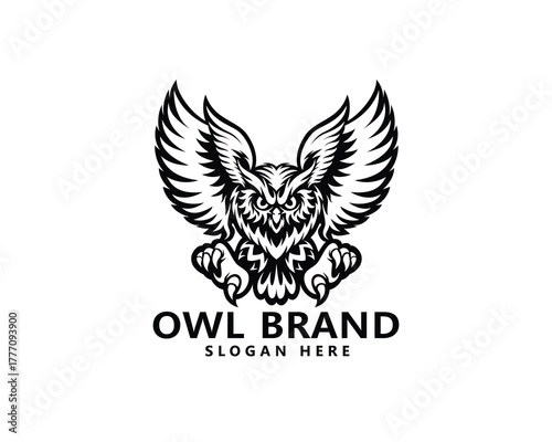 creative owl flying logo, we present a flying owl, very suitable for your brand, or maybe tattoos and others