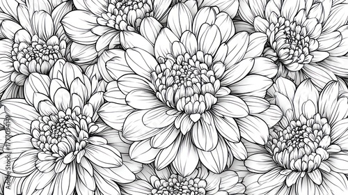 Monochrome chrysanthemum floral pattern, seamless design, background, textile print